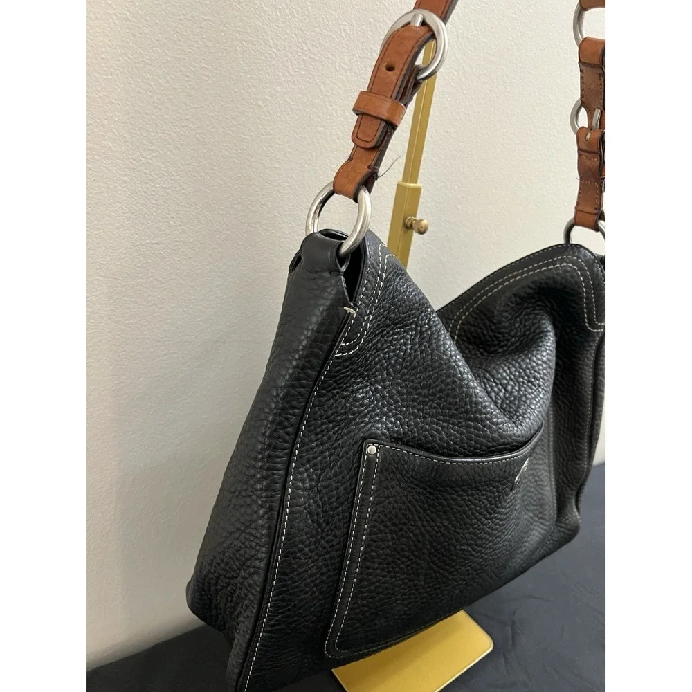 Coach Chelsea Black Brown Leather Hobo Bag Pebbled leather Purse Bag D06S-10132